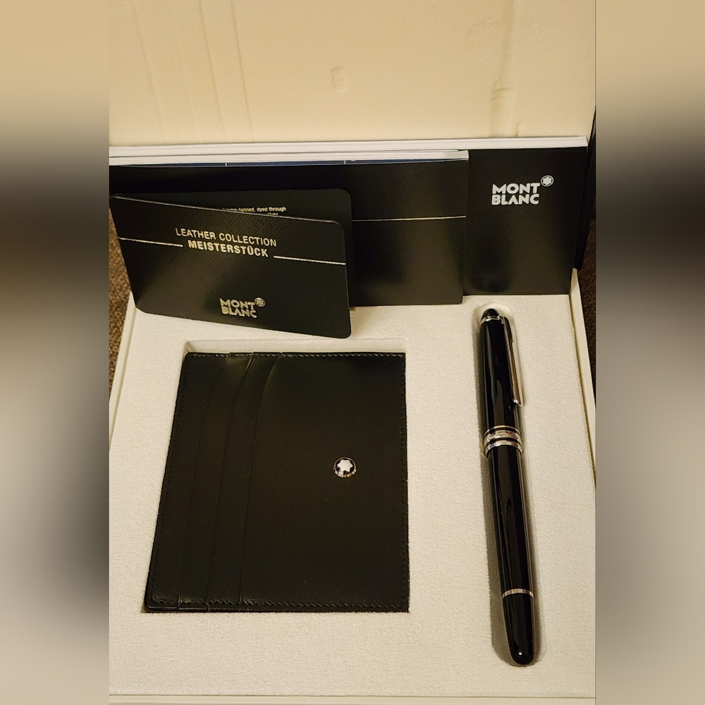 Brand New 100% Auth Montblanc Meisterstuck Ballpoint Pen and Leather Card Holder